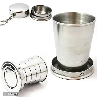 Maharaj Mall Folding Stainless Steel Travel Camping Water Mug Cup Glass 250ml