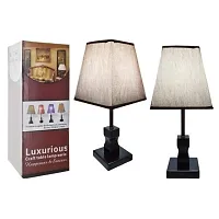 Envop Conical Shade Classic Off-White Khadi and Beautiful Black Base Table Lamp for Bedroom and Drawing Room-thumb2