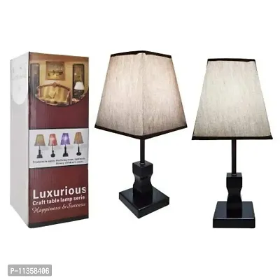 Envop Conical Shade Classic Off-White Khadi and Beautiful Black Base Table Lamp for Bedroom and Drawing Room-thumb3