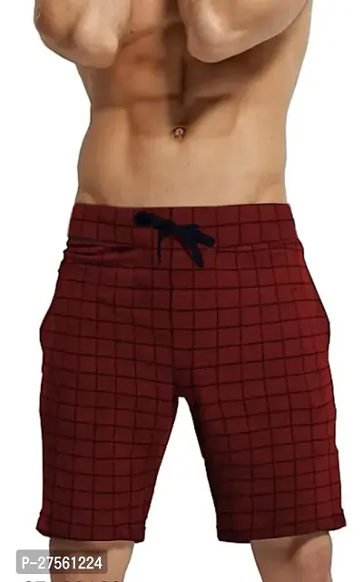 Stylish Maroon Cotton Checked Regular Shorts For Men
