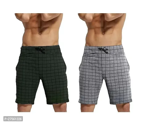 Stylish Multicoloured Cotton Checked Regular Shorts For Men Pack Of 2-thumb0