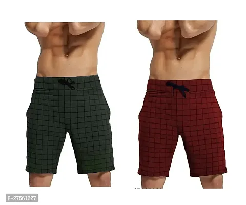 Stylish Multicoloured Cotton Checked Regular Shorts For Men Pack Of 2