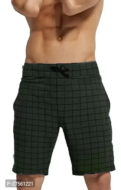 Stylish Green Cotton Checked Regular Shorts For Men-thumb0
