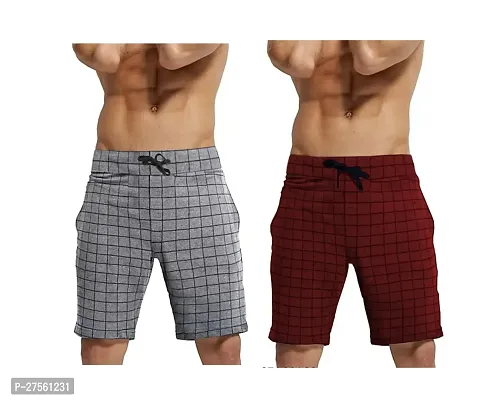 Stylish Multicoloured Cotton Checked Regular Shorts For Men Pack Of 2