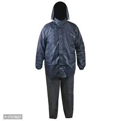 Grandbiker Men's Solid Rainwear Raincoat | Rainsuit | Barsaati | Overcoat with Hoods and Side Pocket Waterproof-thumb0