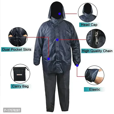 Grandbiker Men's Solid Raincoat | Rainwear | Rainsuit | Barsaati | Overcoat with Hoods and Side Pocket Waterproof (L)-thumb3