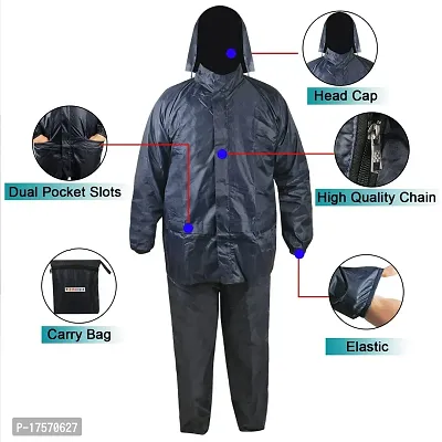 Grandbiker Men's Solid Rainwear Raincoat | Rainsuit | Barsaati | Overcoat with Hoods and Side Pocket Waterproof-thumb3