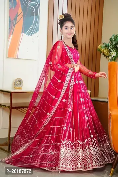 Alluring Pink Net Embellished Lehenga Cholis For Girls