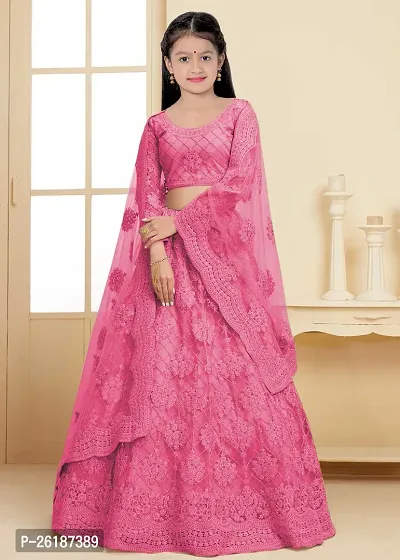 Alluring Pink Net Embellished Lehenga Cholis For Girls-thumb0