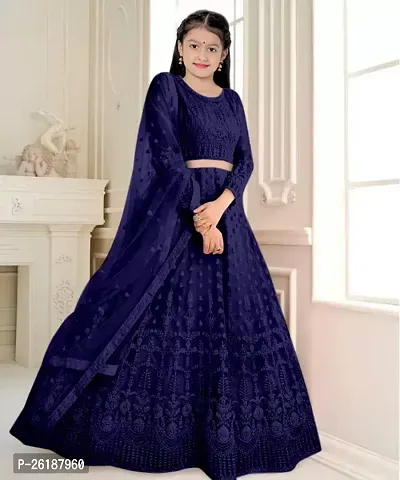 Alluring Blue Net Embellished Lehenga Cholis For Girls