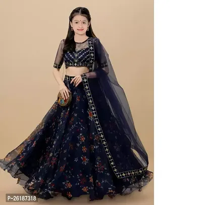 Alluring Blue Net Embellished Lehenga Cholis For Girls-thumb0