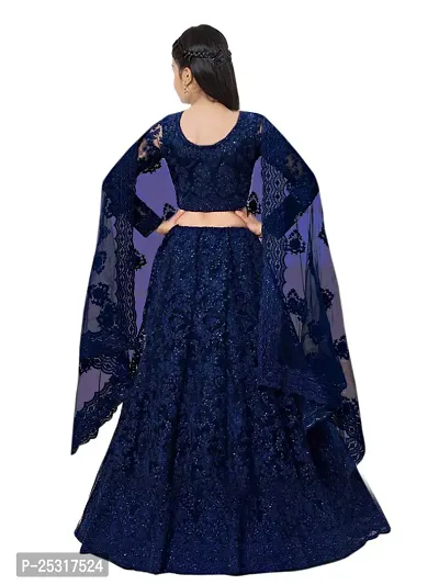 Stylish Net Blue Embellished Lehenga, Choli And Dupatta Set For Girls-thumb2