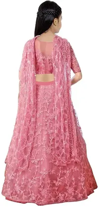 Stylish Net Pink Embellished Lehenga, Choli And Dupatta Set For Girls-thumb1