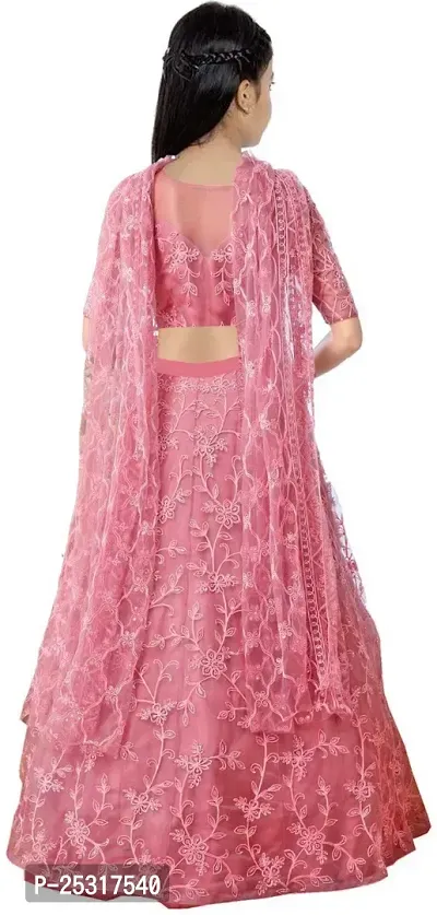Stylish Net Pink Embellished Lehenga, Choli And Dupatta Set For Girls-thumb2
