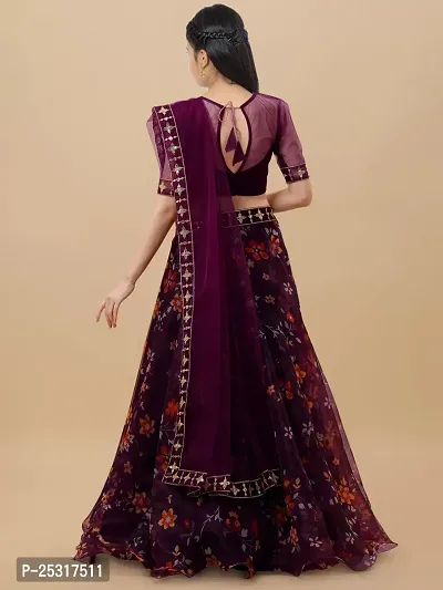 Stylish Net Purple Embellished Lehenga, Choli And Dupatta Set For Girls-thumb2