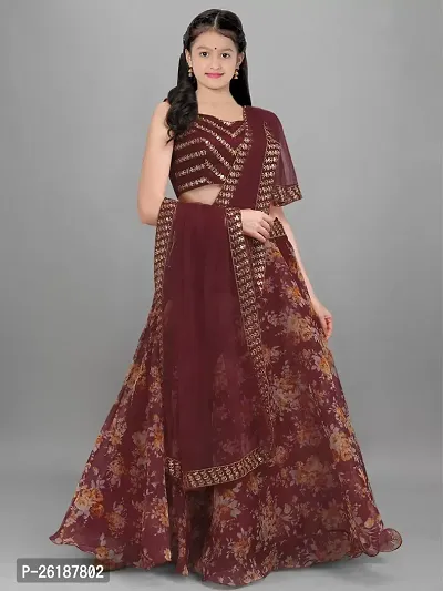 Alluring Maroon Net Embellished Lehenga Cholis For Girls