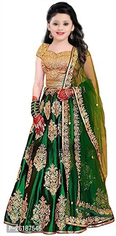 Alluring Green Net Embellished Lehenga Cholis For Girls