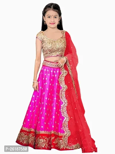 Alluring Pink Net Embellished Lehenga Cholis For Girls