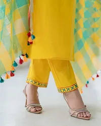 Stylish Yellow Printed Cotton Blend A-Line Kurta Pant With Dupatta For Women-thumb2