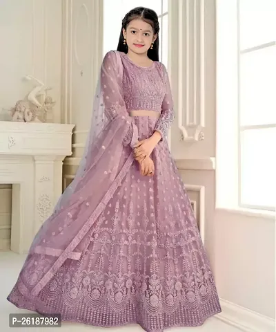 Alluring Purple Net Embellished Lehenga Cholis For Girls