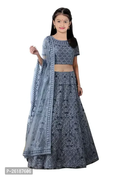 Alluring Grey Net Embellished Lehenga Cholis For Girls