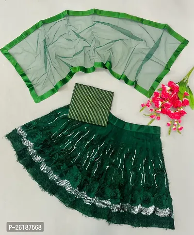 Alluring Green Net Embellished Lehenga Cholis For Girls