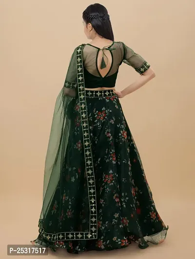 Stylish Net Green Embellished Lehenga, Choli And Dupatta Set For Girls-thumb2