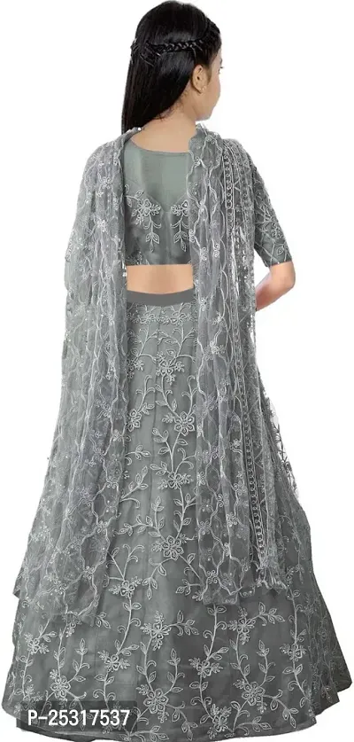 Stylish Net Grey Embellished Lehenga, Choli And Dupatta Set For Girls-thumb2