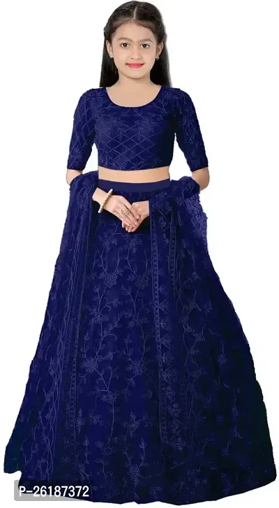 Alluring Blue Net Embellished Lehenga Cholis For Girls