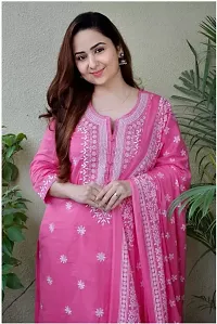 Stylish Pink Printed Viscose Rayon A-Line Kurta Pant With Dupatta For Women-thumb1