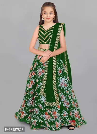 Alluring Green Net Embellished Lehenga Cholis For Girls