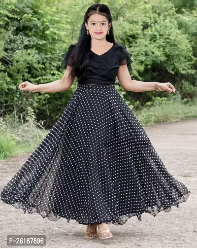 Alluring Black Georgette Embellished Lehenga Cholis For Girls