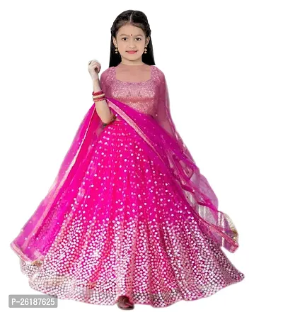 Alluring Pink Net Embellished Lehenga Cholis For Girls