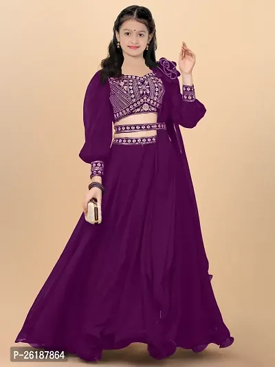 Alluring Purple Georgette Embellished Lehenga Cholis For Girls