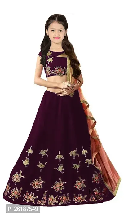 Alluring Purple Satin Embellished Lehenga Cholis For Girls-thumb0