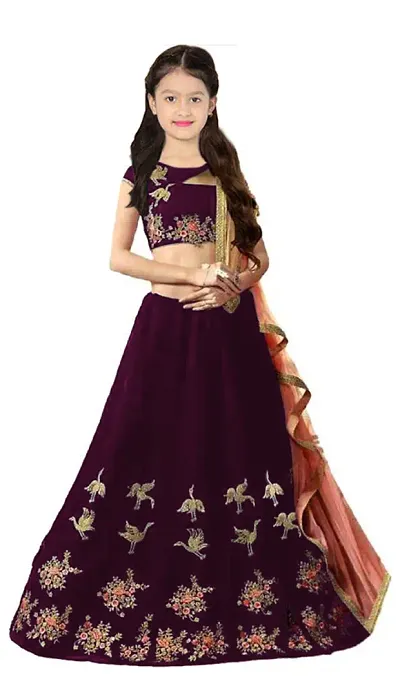 Alluring Satin Embellished Lehenga Cholis For Girls