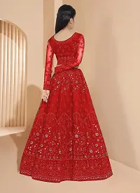 Stylish Net Red Embellished Lehenga, Choli And Dupatta Set For Girls-thumb1