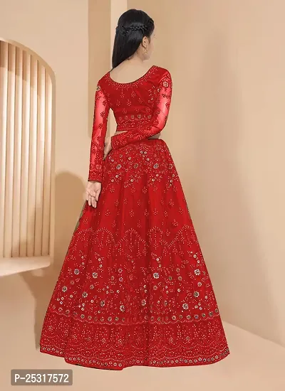 Stylish Net Red Embellished Lehenga, Choli And Dupatta Set For Girls-thumb2