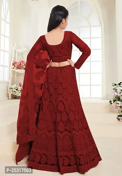 Stylish Net Maroon Embellished Lehenga, Choli And Dupatta Set For Girls-thumb2