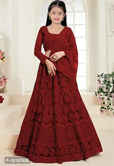 Alluring Maroon Net Embellished Lehenga Cholis For Girls-thumb0