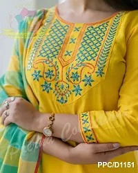 Stylish Yellow Printed Cotton Blend A-Line Kurta Pant With Dupatta For Women-thumb1