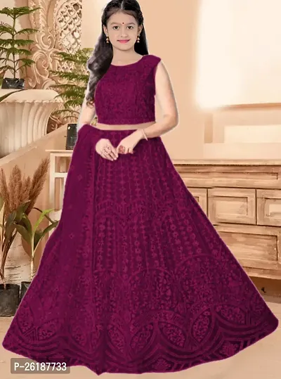 Alluring Purple Net Embellished Lehenga Cholis For Girls