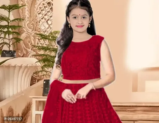 Alluring Red Net Embellished Lehenga Cholis For Girls-thumb2