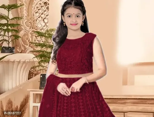 Alluring Maroon Net Embellished Lehenga Cholis For Girls-thumb2