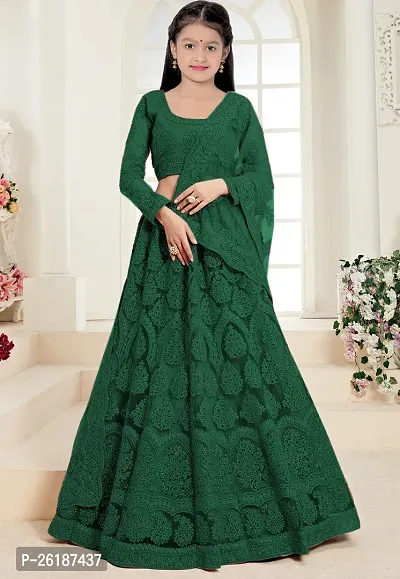 Alluring Green Net Embellished Lehenga Cholis For Girls