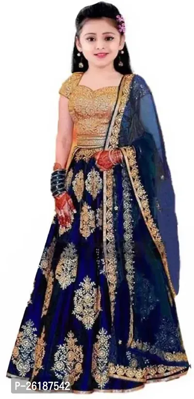 Alluring Blue Net Embellished Lehenga Cholis For Girls