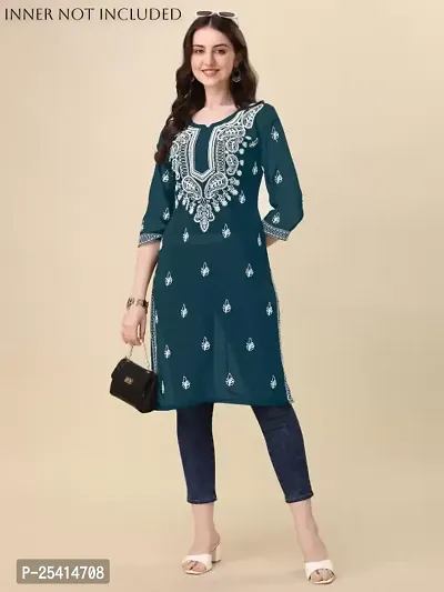 Stylish Straight Green Embroidered Georgette Kurta For Women