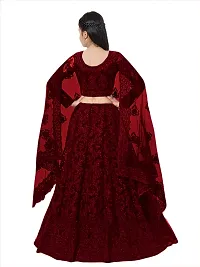 Stylish Net Maroon Embellished Lehenga, Choli And Dupatta Set For Girls-thumb1