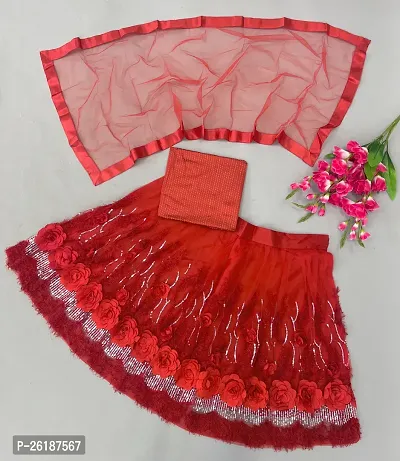 Alluring Red Net Embellished Lehenga Cholis For Girls