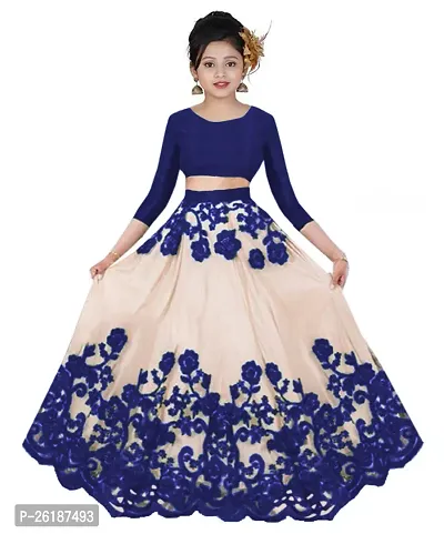 Alluring Blue Net Embellished Lehenga Cholis For Girls